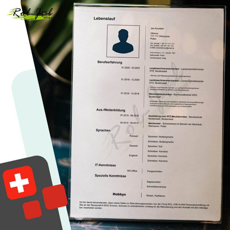 Przykładowe szwajcarskie CV